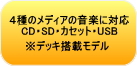 4��ނ̃��f�B�A�̉��y�ɑΉ��BCD SD �J�Z�b�g USB�B